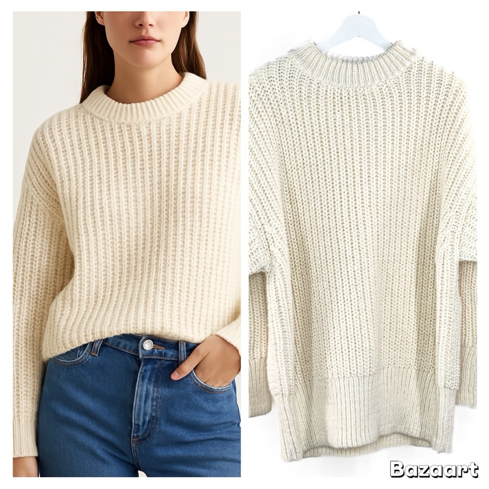 NEW Zara Cream Knit Crew Neck Sweater Sz S
